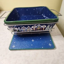 Temptations bakeware Old World Baking dish Snowy night, rack, trivet =x