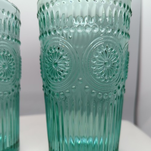 The Pioneer Woman Adeline 16oz Embossed Glass Tumblers Set of 2 Teal Green Color - Picture 7 of 9