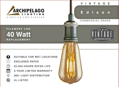 Archipelago Lighting 00508 - 3.5 Watt 120 Volt St21 Medium Screw Base 2200K Amber Dimmable Vintage Filament Led (V60W/St21/D/22K) (858976005082)