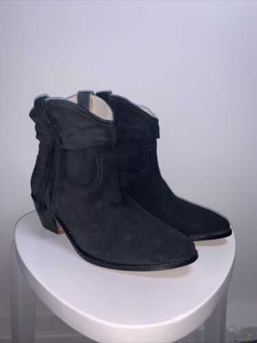 Joie Keaton Fringe Chelsea Western Ankle Boots in Black Suede Size 39.5 - Picture 1 of 7