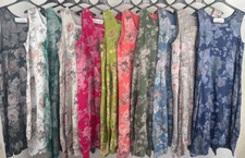 Ladies Italian Lagenlook Floral Print Sleeveless 2 Pocket Linen Tunic Long Dress