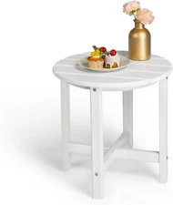 Adirondack Side Table,18" Round Outdoor End Table, HDPE Coffee Table for Balcony
