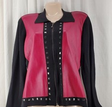 Nancy Bolen City Girl Ribbed Knit Zip Sweater W/ Faux Leather Front. Sz Lg. $43.