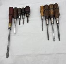 Vintage Lot Of 9 Wooden Handled Screwdriver's Proto, Winchester Stanley & More