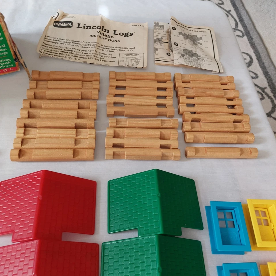 Лот винтажный 1993 Playskool Lincoln бревна комплект деревни оригинальной коробке инструкции - Изображение 4 из 4
