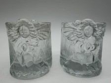 2 Ornate Angel Candle Holders made in Malaysia, Angels on both sides, clear.