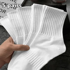5 Pair Men Mid Length White Cotton Anti Odor Sweat Absorbing Sport Socks
