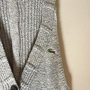 Lacoste Men's M Gray Solid Knit V-Neck Sweater Vest Button Front Pockets