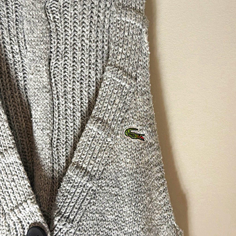 Lacoste Men's M Gray Solid Knit V-Neck Sweater Vest Button Front Pockets