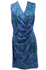 Lauren Ralph Lauren Satin Dress Womens 14P Blue Paisley Sleeveless Casual Event