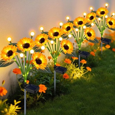 Solar Sunflower Lights Outdoor 4Pack Solar Flowers WaterproofOutdoor with Fir...