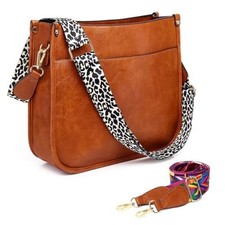 Vegan Leather Crossbody Bags for Women, A-brown including Two Straps 