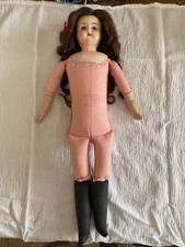 Antique 1900  s Minerva Germany Tin Metal Head Doll Cloth Body 22  plus extras
