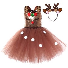Deer Costume Kids Christmas Skirt With Antlers Headband Cosplay Skirt Set