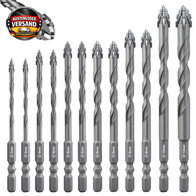 Vierschneider Exzenterbohrer Set 12-tlg für Fliesen Keramik Glas Holz Metall