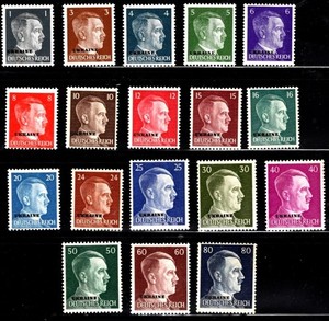 UKRAINE 1941 GERMAN HITLER SERIES OVRPRNTD UKRAINE MINT SC#A115/506-523/1pf-80pf