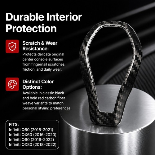 Pommeau de levier de vitesse voiture cadre coque décoration compatible avec Infiniti Q50 Q60 QX60 QX80 carbone - Photo 4/6