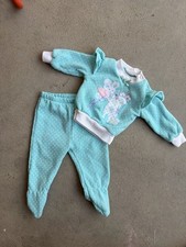 Vintage Baby Sweater Set With Bunny Top And Footie Pants Approx 12-18mo