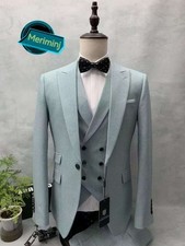 1-Button , 3-Piece Slim Fit PAle Blue Classy Peak Lapel Suit