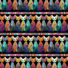 Feline Drive Fabric SOPHISTICATS Quilt Cats Stripe - Sold by the Yard