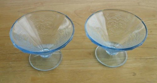 Pair (2) FEDERAL  Depression  Blue Madrid  Glass Sherbert Cups