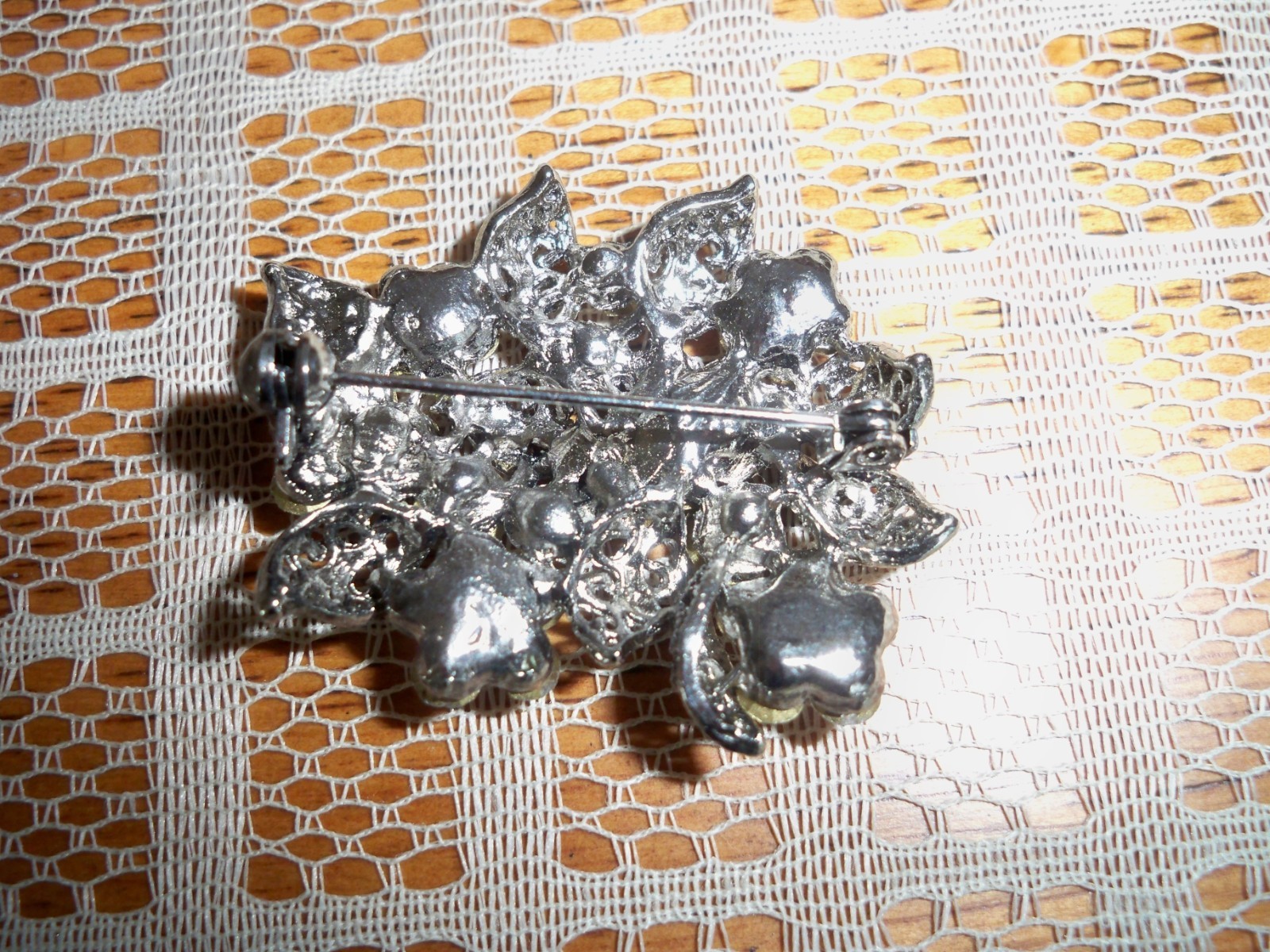 Silvertone Scrollwork and Rhinestones Fashion Bro… - image 6