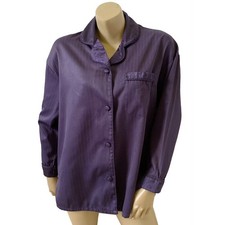Victorias Secret Vintage Purple Satin Pajama Top Button Front Sleep Shirt Small
