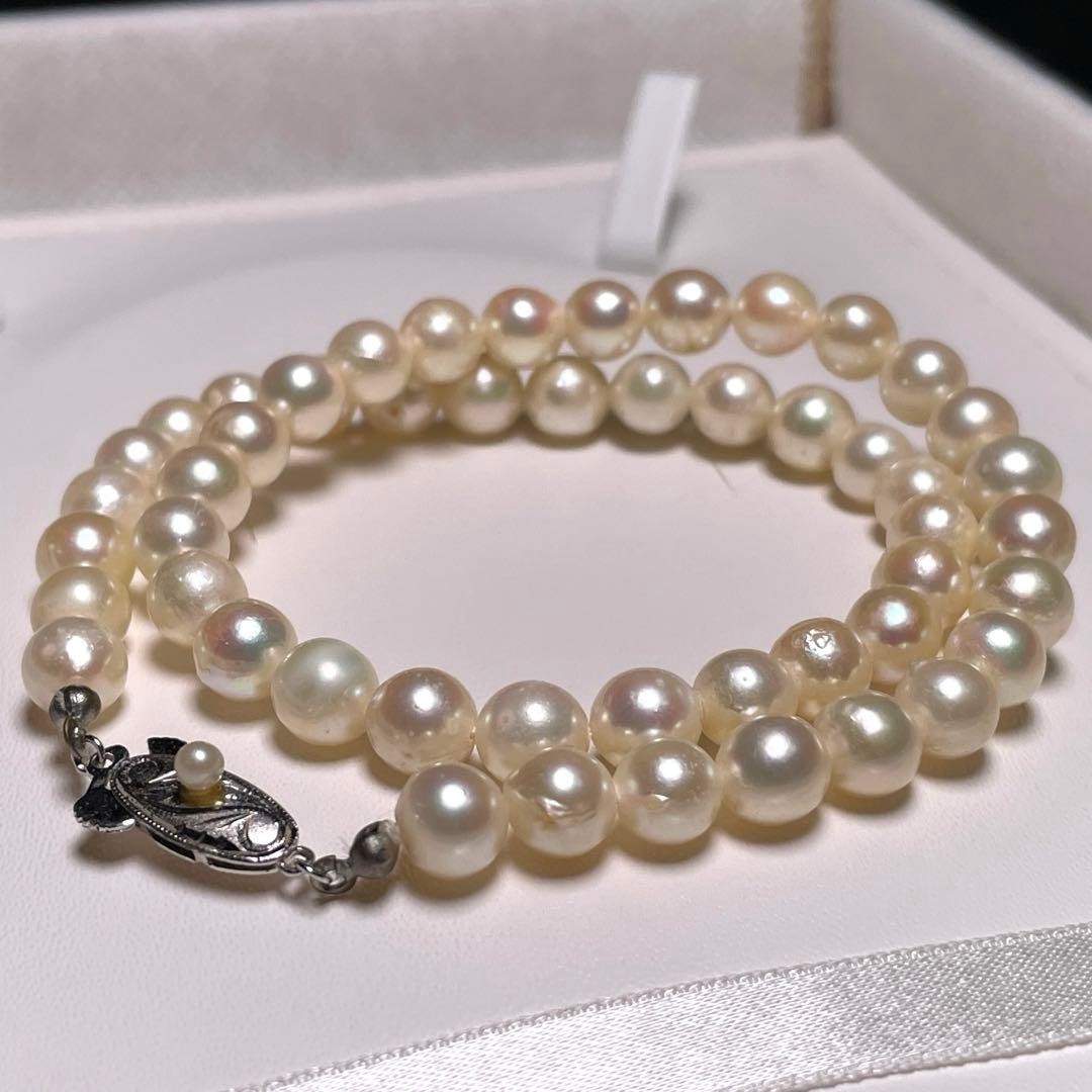 Akoya Pearl Necklace 7-7.4mm 39.1cm Genuine Pearl Beautiful Overtones Semi Round