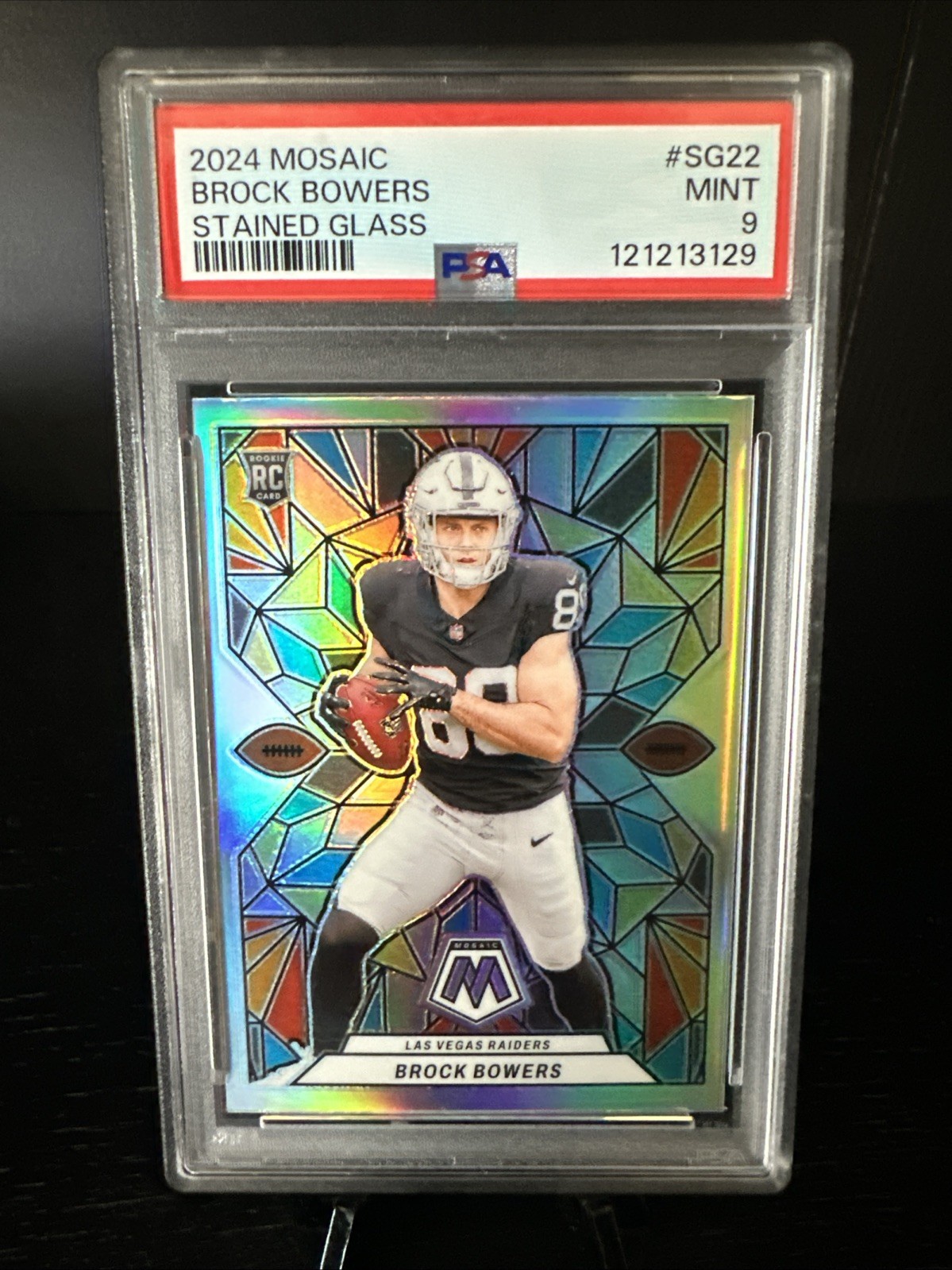 2024 Panini Mosaic - Brock Bowers Stained Glass #SG-22 Rookie SSP PSA 9