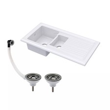 101cm 1.5 Bowl Fireclay Inset Kitchen Sink, Drainer & Wastes - Multiple Colours