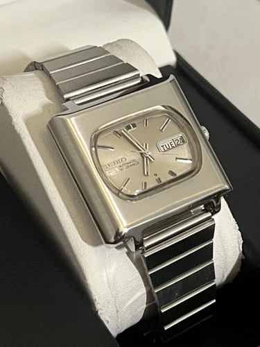 Seiko 5 6319 5000 Grey Square Dial Day Date Automatic 21J Vintage 1978 Rare Case