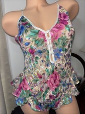 Vintage VS Floral Teddy Romper Sheer Lingerie Bodysuit Paisley S Nightie