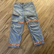 Rare VTG MARITHE FRANCOIS GIRBAUD Tech Shuttle Strap Cargo Denim Jeans Y2K SZ 38