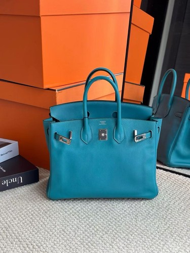 AUTH Hermes Birkin25 Bleu Turquoise Blue Swift Leather Palladium HW Handbag