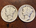 Lot of Two: 90% Silver Mercury Liberty Dimes 1935 & 1940 Free shipping!