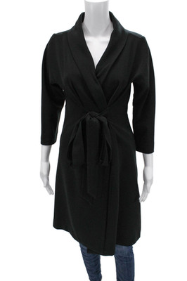 Max Mara Womens Black Tie Waist Collared 3/4 Sleeve Jacket Size 6