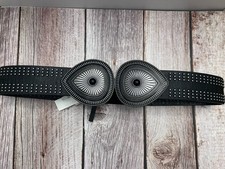Express Wide Stretch Belt Black Studded Elastic Silver Buckle S/M Teardrop