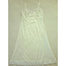 Vintage Sears Cream Off-white Satin Lace-Trim Slip Dress Womens 34 Small