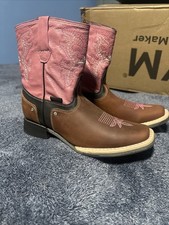 Girls Carreta Pink and Brown Genuine Leather Cowboy Boots Size 2