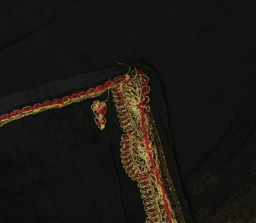 Sushila Vintage Black Dupatta Pure Chiffon Silk Hand Beaded Long Stole Scarves - Picture 10 of 10