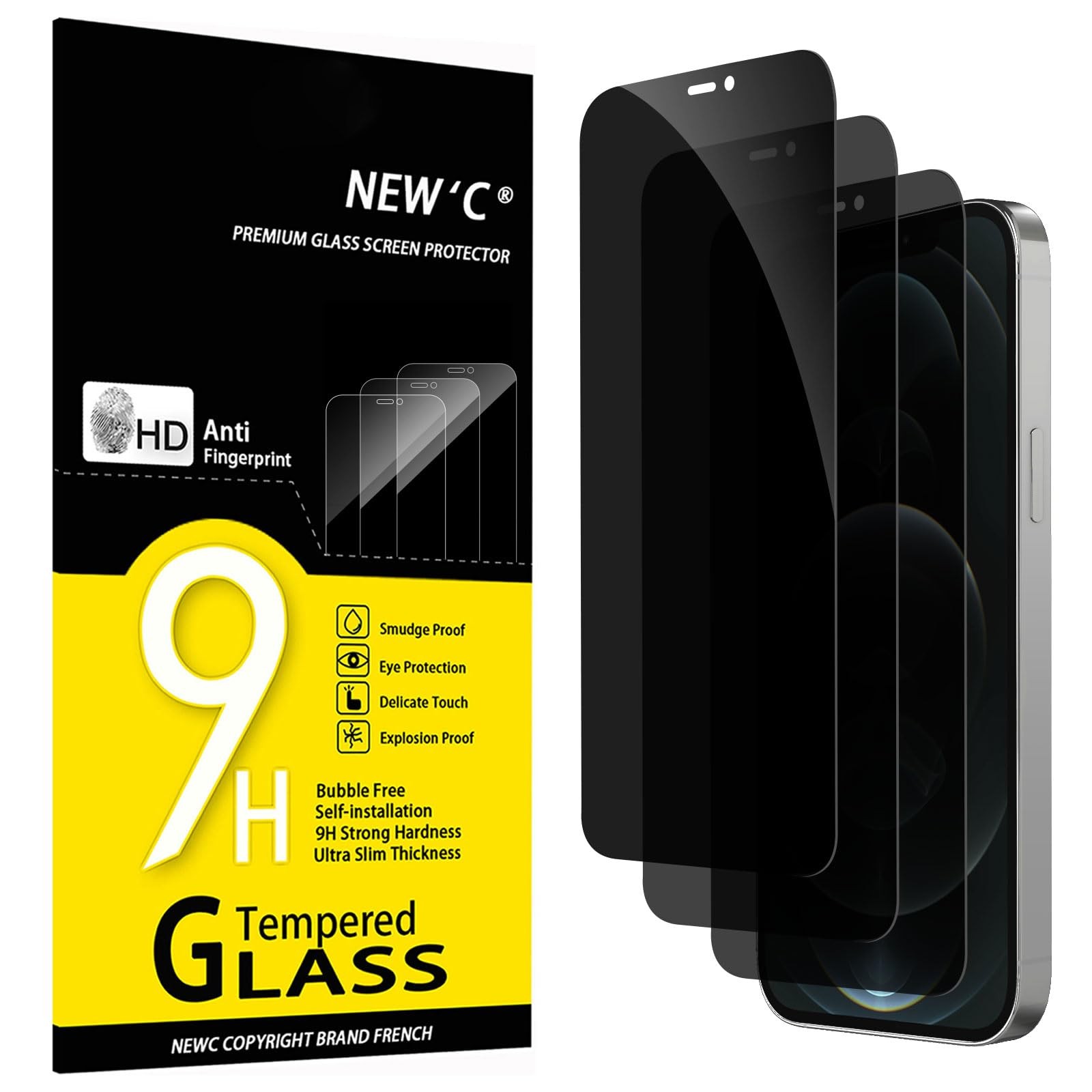 NEW C 3 Pezzi Pellicola Protettiva Privacy per iPhone 12 Pro Max (6,7 Pollici)