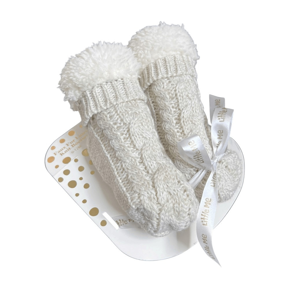 NEW Little Me Faux Fur Lined Knit Booties 612 Months Ivory/Cream Baby Shoes