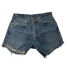 Vintage Levi s 501 Cut Off Denim Shorts Men's 30 Light Wash Raw Hem 90s Style