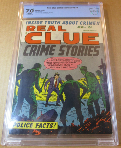 Real Clue Crime Stories V6 #4 CBCS 7.0✔ NONE CGC GRADED! 1951 Bums vs Mobster VF - Picture 4 of 8