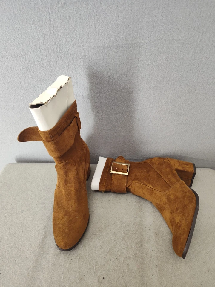 Forever 21 Women Shoes 9 Brown Suede Buckle Ankle Chic Booties Casual Classic - Image 4 of 4