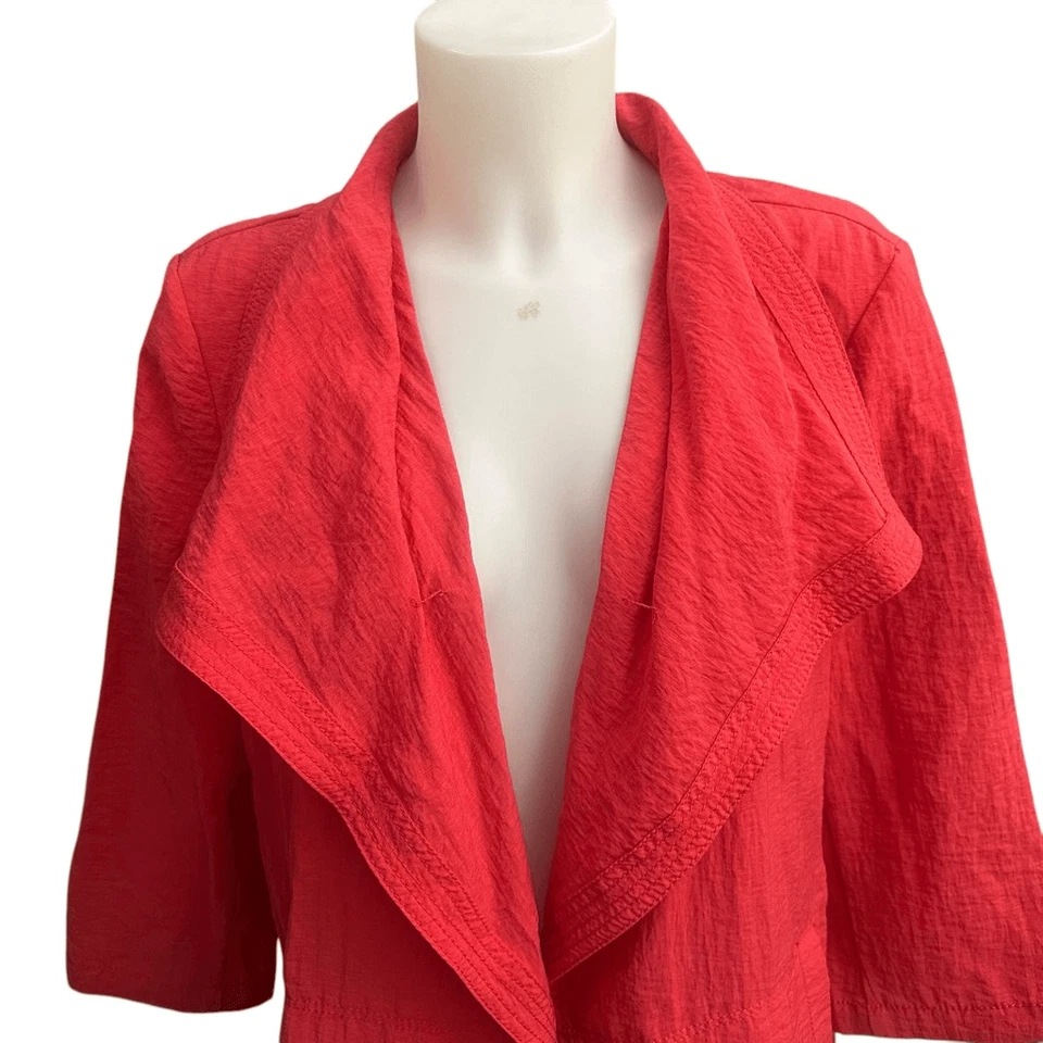 Chico’s Drape Front Jacket Breezy Sheen in Watermelon Fizz sz 2 Large New - Image 2 of 4