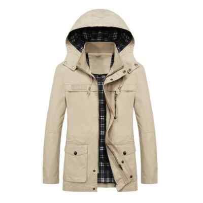 Herren Sport Trenchcoat Jacke Kapuze Mode Wasserdicht Slim Schmal Beige 1030