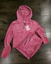 NEW NWT Juicy Couture Velour Bling Tracksuit Hoodie  Pants Hot Pink Size L