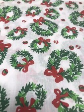 Vintage Christmas Wreath Fabric White Holly Berry 1 1/4 Y Cotton Russell F13