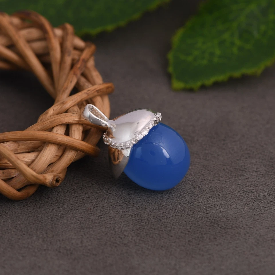 Dije de bellota de plata de ley con piedras preciosas de calcedonia azul accesorios de joyería Foto 2 de 4
